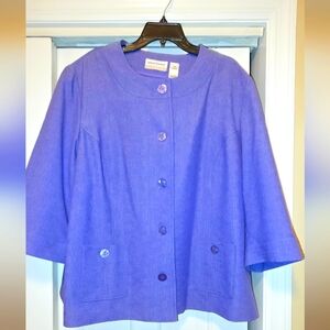 Alfred Dunner Lavender Textured Jacket, Button Front, 3/4 Sleeve, Size 20W